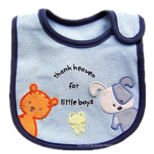 Promotional Cartoon Cat & Doggie Applique Printing Soft Cotton Terry Feeding Bibs